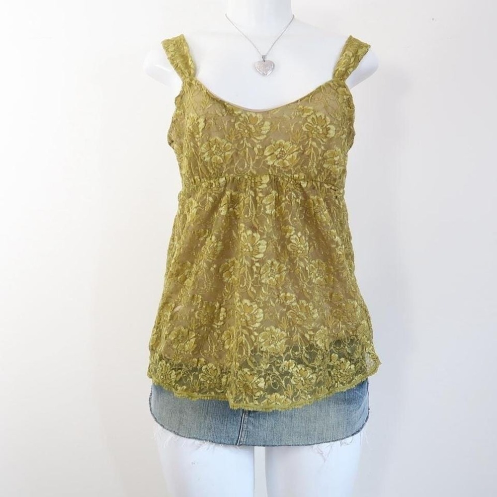 y2k babydoll floral lace cami top sheer empire waist